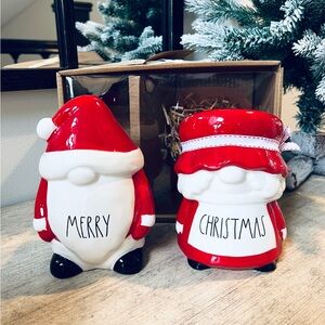 Rae Dunn Mr & Mrs clause figure set red ceramic Santa Christmas holiday decor